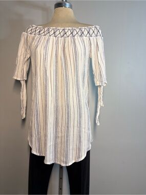 Michaels Cream Tunic with Navy Stripe Off-Shoulder